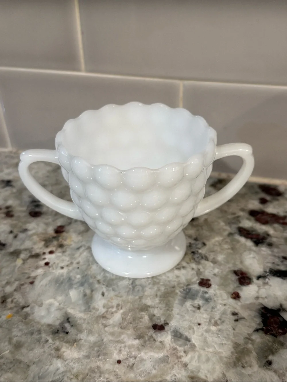 White Milk Glass Double-Handled Sugar Bowl